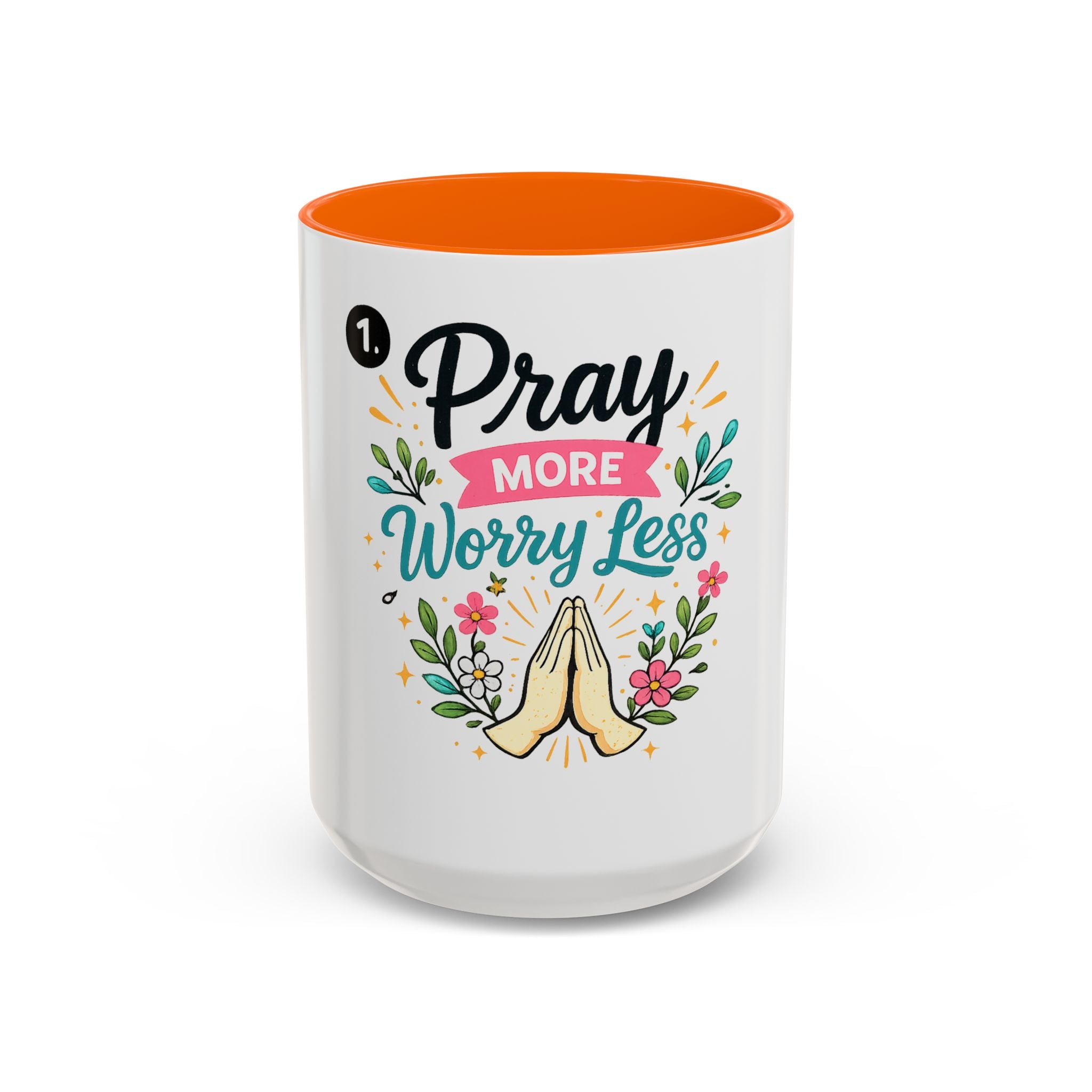 Pray More Worry Less Accent Coffee Mug — Inspirational Floral Prayer Gift (11/15oz)