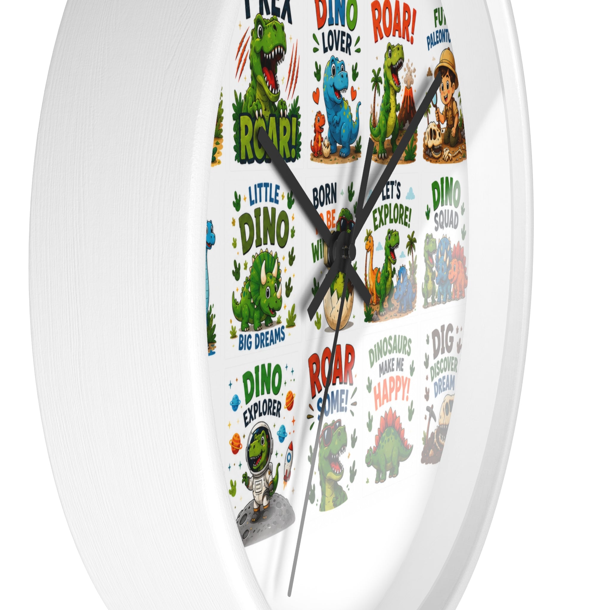 Dinosaur Kids Wall Clock — Colorful Roar & Dino Explorer Design